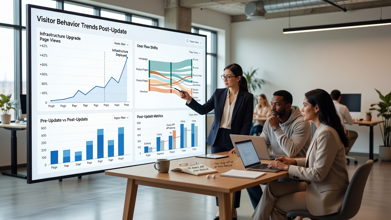Analytics charts comparing pre and post update visitor engagement statistics
